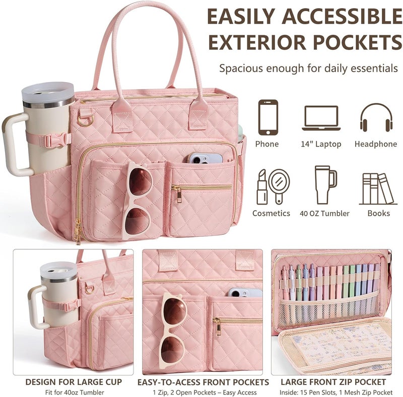 FLOE Large Bible Bag with Bible Cover Case for Women, Quilted Church Tote Bag Book Carrying Case w/Shoulder Strap,Bible Study Supplies Journaling Kit Accessories Valentines Day Christian Gift for Women Her - Image 3